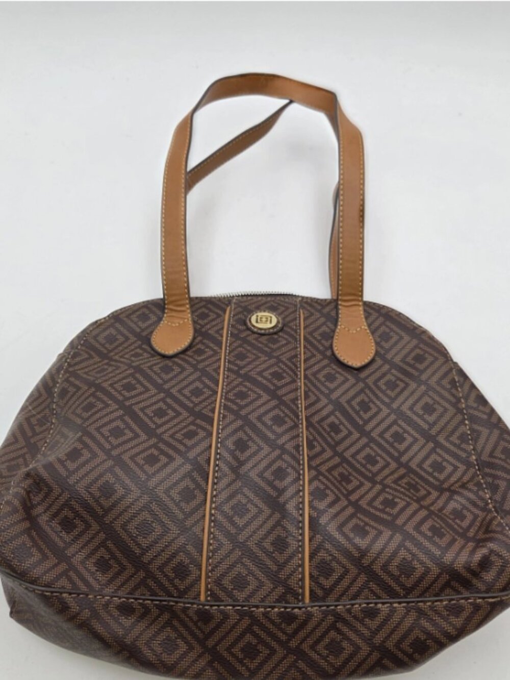 Liz Claiborne Brown Purse Round Bowler Style Bag Double Strap Shoulder Handbag